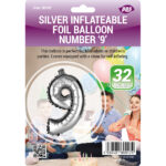 PPS Large Silver Standing Foil Balloon - Number 9, 82 cm