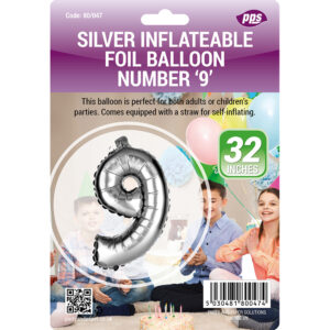 PPS Large Silver Standing Foil Balloon - Number 9, 82 cm