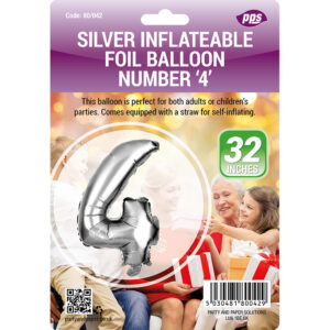 PPS Large Silver Standing Foil Number 4 Balloon - 82 cm