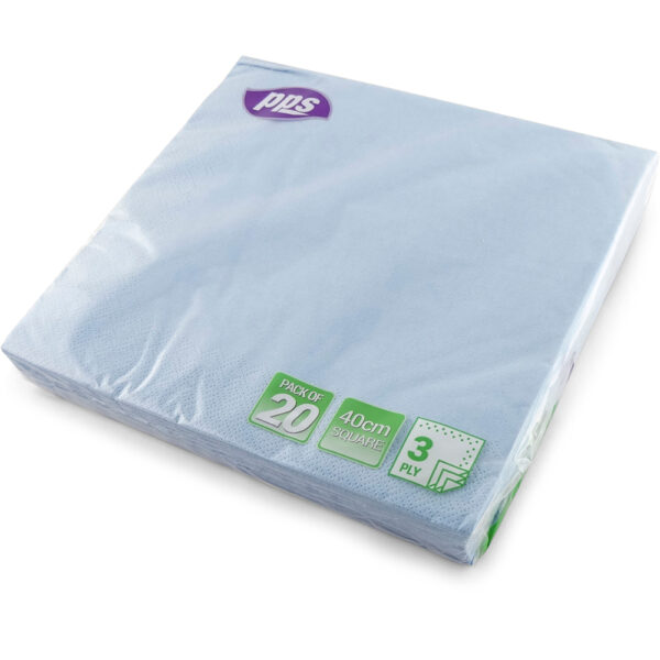 PPS Light Blue 3-Ply Napkins 40cm x 40cm, Pack of 20