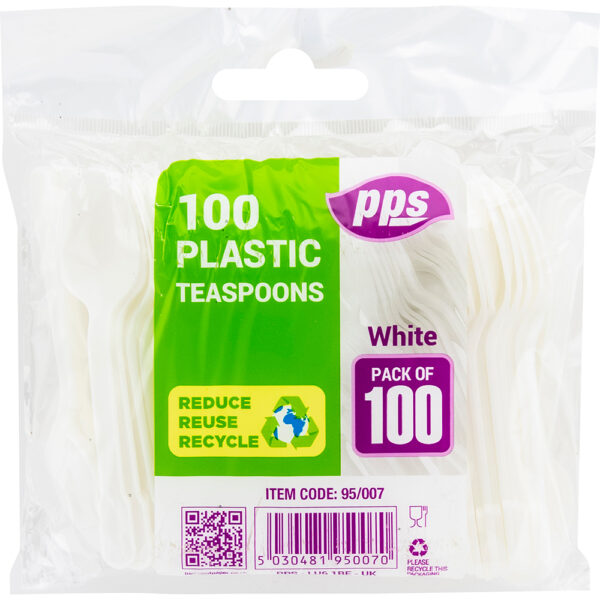 PPS White Plastic Teaspoons, Pack of 100