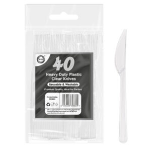 Premium Durable Reusable Clear Plastic Knives, Pack of 40