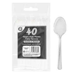 Premium Durable Reusable Clear Plastic Spoons, Pack of 40