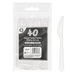 Premium Durable Reusable White Plastic Knives, Pack of 40