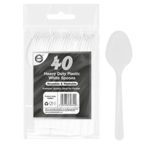 Premium Durable White Plastic Spoons, Reusable, Pack of 40