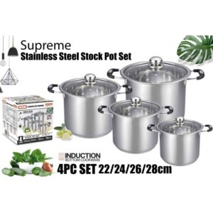 Premium Stainless Steel Stock Pot Set with Lids - 4 Pieces (Sizes: 22/24/26/28CM)