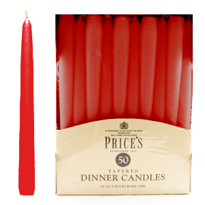 PRICES 50-Pack Red Tapered Unwrapped Dinner Candles, 7-Hour Burn Time