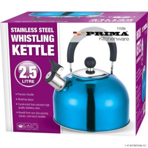 PRIMA 2.5 LITER BLUE WHISTLING KETTLE, STAINLESS STEEL