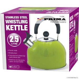 PRIMA 2.5 LITER GREEN WHISTLING KETTLE - STAINLESS STEEL