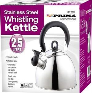 PRIMA 2.5 LITRE WHISTLING KETTLE IN STAINLESS STEEL