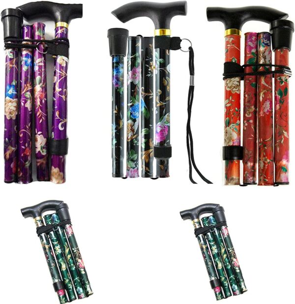 PRIMA Adjustable Folding Walking Stick with Floral Designs