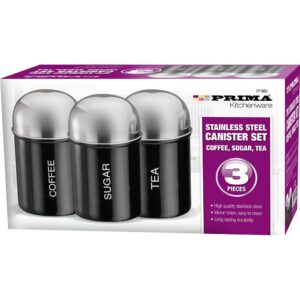 PRIMA Black Stainless Steel Coffee, Sugar, and Tea Canister Set - 3 Pack