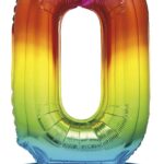 Rainbow 76 cm Giant Standing Foil Number 0 Balloon by Unique Party