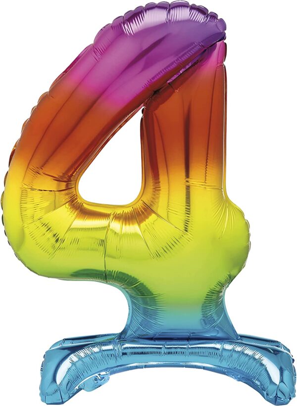 Rainbow 76 cm Giant Standing Foil Number 4 Balloon by Unique Party