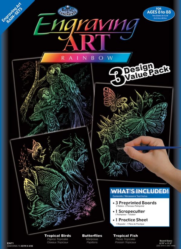 Rainbow Foil Engraving Art Set - Rainforest Animals (3 Pieces)