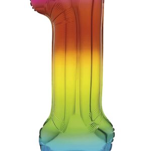 Rainbow Giant 76 cm Standing Foil Number 1 Balloon by Unique Party