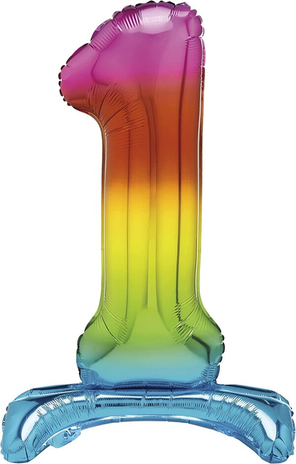 Rainbow Giant 76 cm Standing Foil Number 1 Balloon by Unique Party