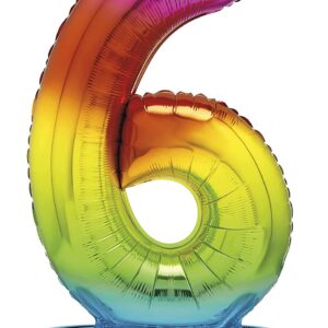 Rainbow Giant 76 cm Standing Number 6 Foil Balloon - Unique Party