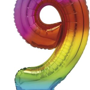 Rainbow Giant 76 cm Standing Number 9 Foil Balloon by Unique Party