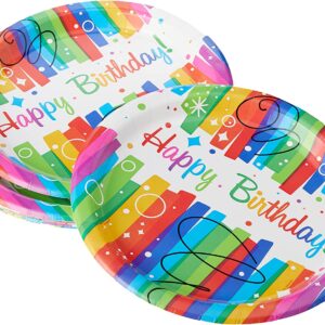 Rainbow Ribbons Birthday Party Plates, 21.9cm, Pack of 8 - Unique Party