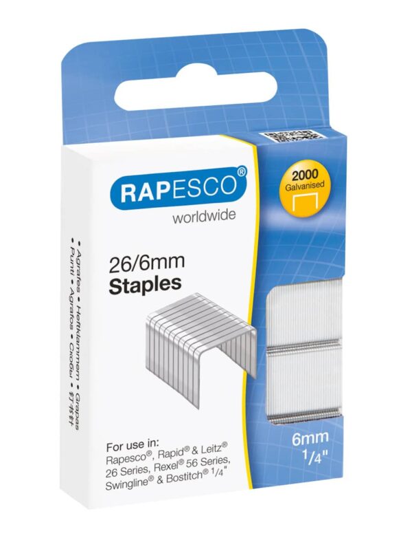 Rapesco 26/6mm Staples, Pack of 2000, Hanging Packaging