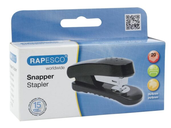 Rapesco Snapper 20-Sheet Stapler with 26/6mm Staples, Boxed