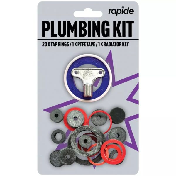 RAPIDE PLUMBING 22-PIECE SET (INCLUDES TAP WASHERS, RADIATOR KEY, PTFE TAPE)