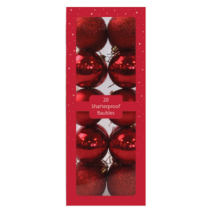 Red Shatterproof Xmas Baubles, 20-Pack