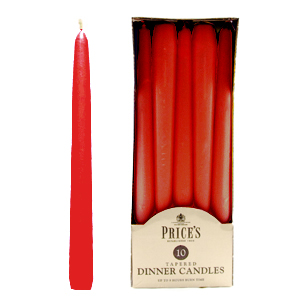 Red Tapered Dinner Candles - 10 Pack, 7 Hour Burn Time