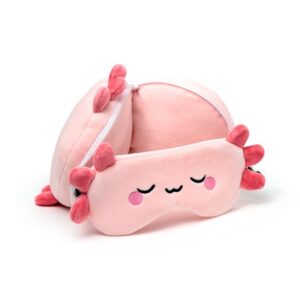 Relaxeazzz Admoramals Maddie the Axolotl Neck Pillow & Sleep Mask Set