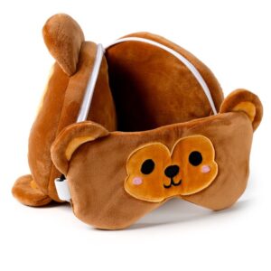 Relaxeazzz Plush Monkey Travel Pillow and Eye Mask Set