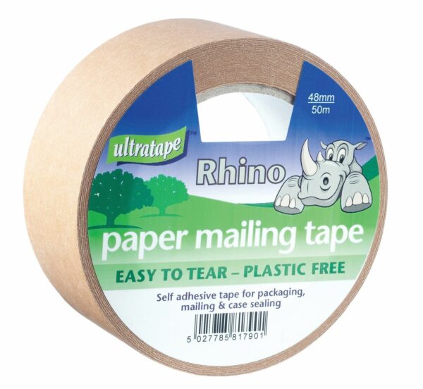 Rhino Kraft Brown Easy Tear Packaging Tape, 48mm x 50m