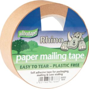 Rhino Kraft Brown Paper Packaging Tape, Easy Tear, 36mm x 50m