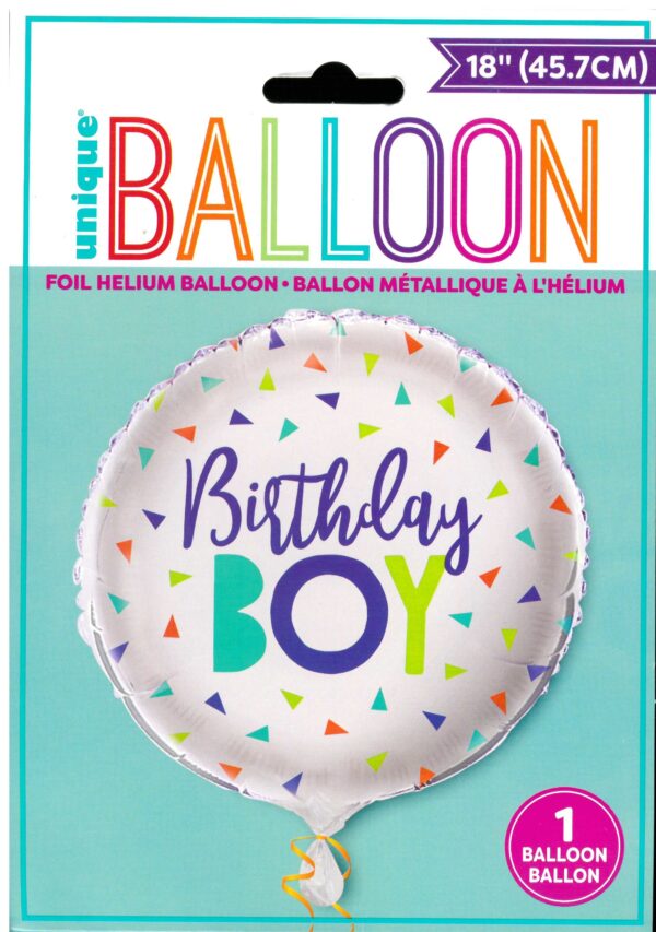 Round Foil Balloon 18" - Unique Confetti Birthday Boy