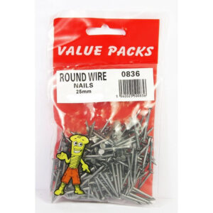 Round wire nails are a type of nail commonly used in woodworking and construction. The "25 mm" specifies the length of the nail, which is 25 millimeters. These nails are...