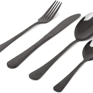 SABICHI 16-Piece Black Hammered Stainless Steel Cutlery Set