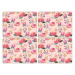 Sara Miller Set of 4 Pink Peony Flower Placemats