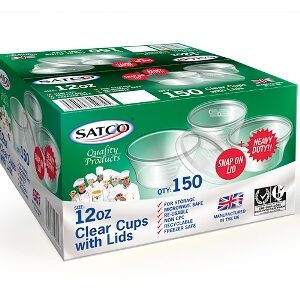 SATCO 12oz Microwaveable Plastic Round Cups with Lids - Pack of 150