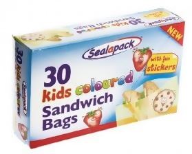 SEALAPACK KIDS COLORFUL SANDWICH BAGS WITH FUN STICKERS, PACK OF 30