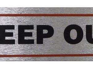 Self-Adhesive "Keep Out" Sign with High Brushed Metallic Finish, 17 x 4cm