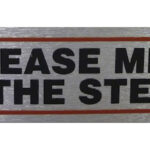 Self-Adhesive 'Please Mind Step' Sign, High Brushed Metallic Finish, 17 x 4cm