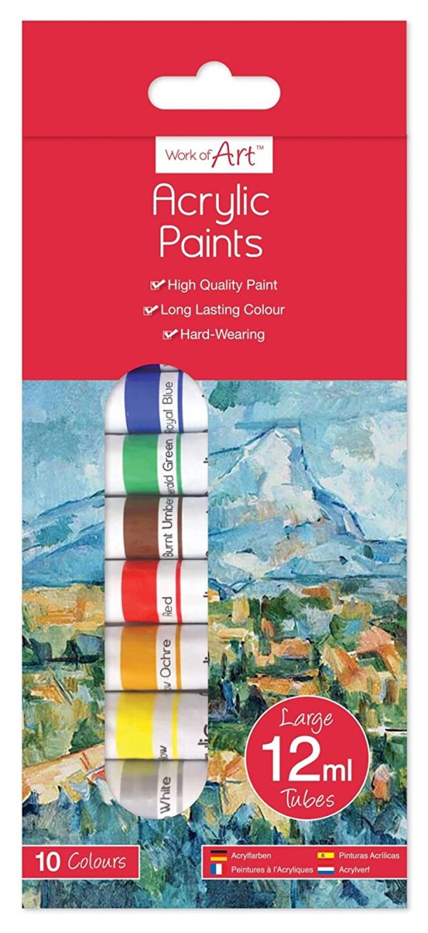 Set of 10 Acrylic Paint Tubes - 12ml Each