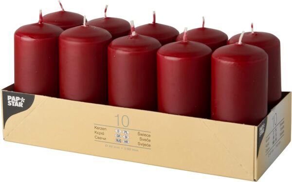 Set of 10 Bordeaux/Burgundy Pillar Candles 50 x 100 mm