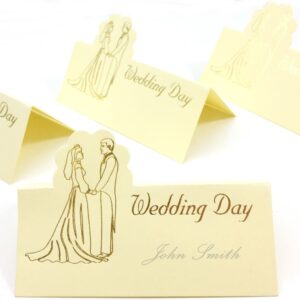 Set of 10 Cream Place Cards with Gold Lettering for Weddings