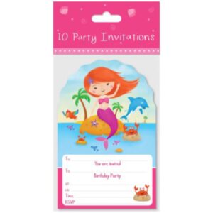 Set of 10 Invitation Cards with Mermaid Design