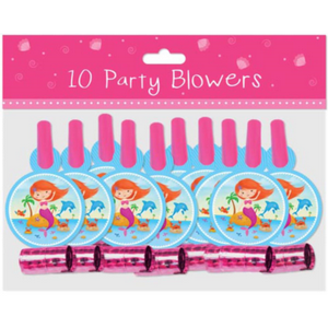 Set of 10 Party Blowers with Mermaid Design