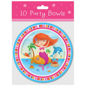 Set of 10 Party Bowls with Mermaid Design, 6.5 Inches