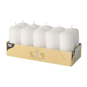 Set of 10 White Pillar Candles, 40 x 90 mm