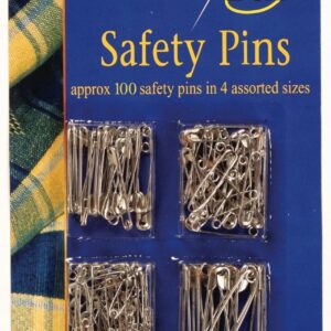 Set of 100 Assorted Chrome Silver Safety Pins in Small, Medium, and Large Sizes (1636 AR022)