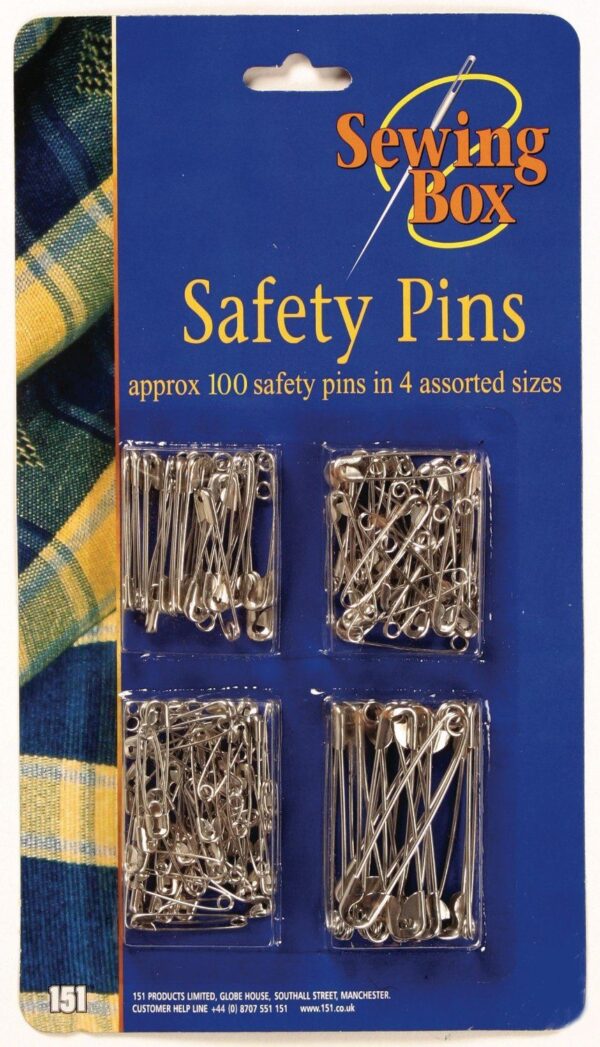 Set of 100 Assorted Chrome Silver Safety Pins in Small, Medium, and Large Sizes (1636 AR022)